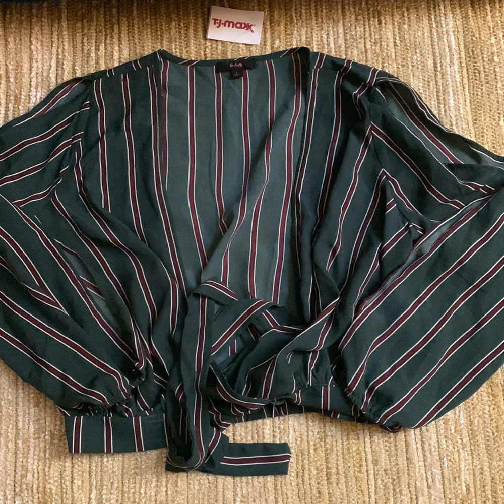 Cold Shoulder Striped Green Blouse